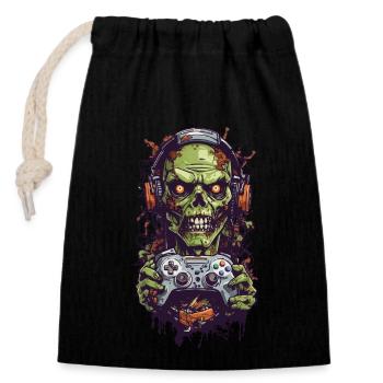 Zombie Gamer Gaming Halloween Goule Esthétique - Sac cadeau en coton avec cordon (14 x 20 cm) - noir - Devant