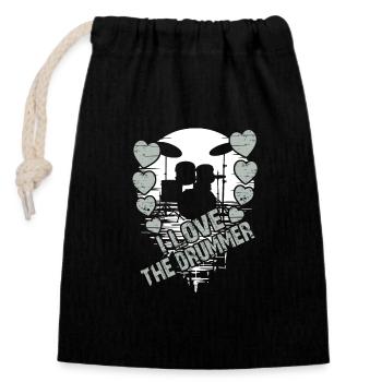 J’adore le batteur - j’adore la batterie - Sac cadeau en coton avec cordon (14 x 20 cm) - noir - Devant