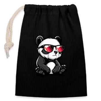 Bande dessinée cool panda - Sac cadeau en coton avec cordon (14 x 20 cm) - noir - Devant