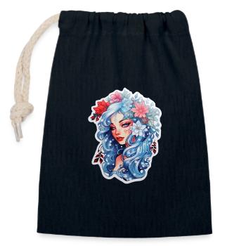 Fille d’hiver - Sac cadeau en coton avec cordon (14 x 20 cm) - bleu marine - Devant