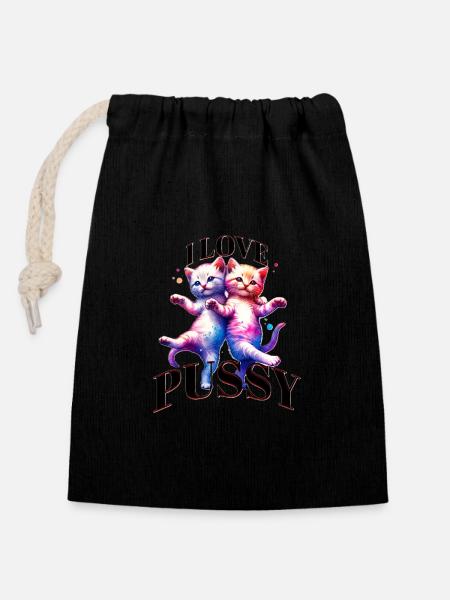 J’adore P*ssy - Sac cadeau en coton avec cordon (14 x 20 cm) - noir