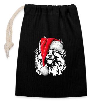 Santa Wolfsspitz Weihnachten Nikolaus Wilsigns - Verschließbarer Geschenkbeutel aus Baumwolle (14x20cm) - Schwarz - Vorne