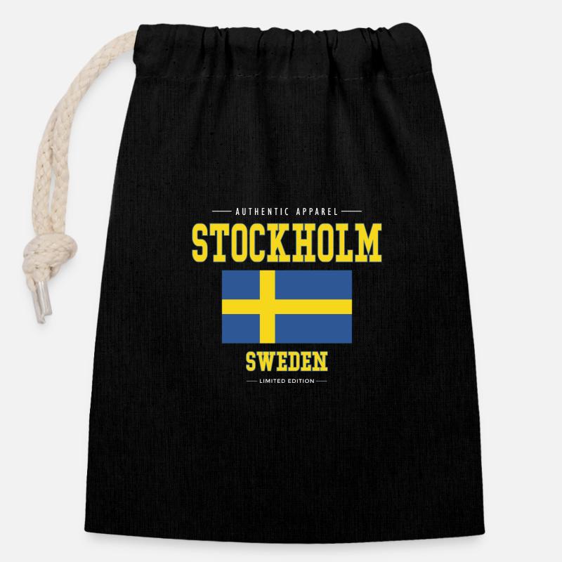 Stockholm - Sac cadeau en coton avec cordon (14 x 20 cm) - noir