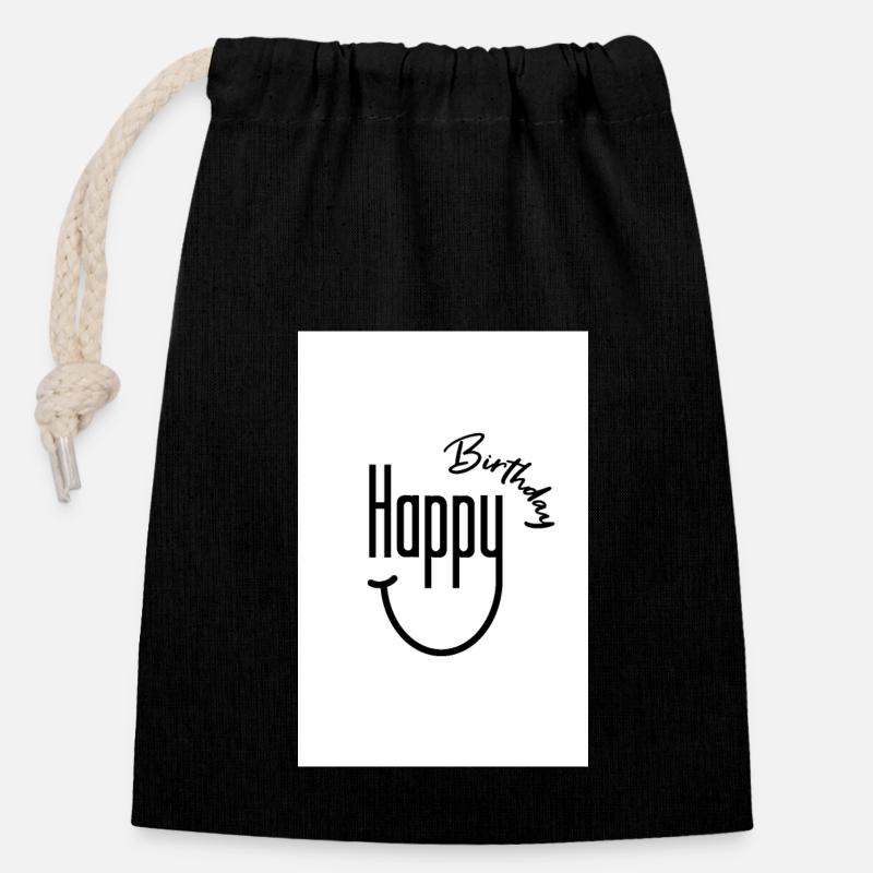 Happy Birthday Smile - Closable cotton gift bag (14x20cm) - black