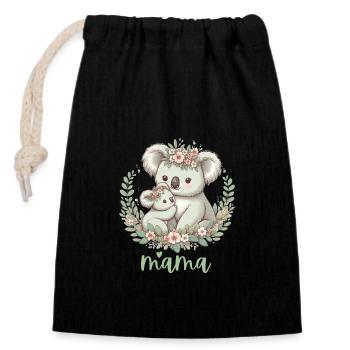 Maman Koala ours câlin I Couronne florale maman I Koala - Sac cadeau en coton avec cordon (14 x 20 cm) - noir - Devant