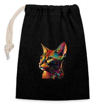 Abyssinian Cat Colorful Gaze - Verschließbarer Geschenkbeutel aus Baumwolle (14x20cm) - Schwarz - Vorne