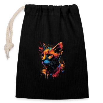 Abyssinian Cat Colorful Gaze - Verschließbarer Geschenkbeutel aus Baumwolle (14x20cm) - Schwarz - Vorne