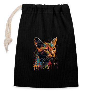 Abyssinian Cat Colorful Gaze - Verschließbarer Geschenkbeutel aus Baumwolle (14x20cm) - Schwarz - Vorne
