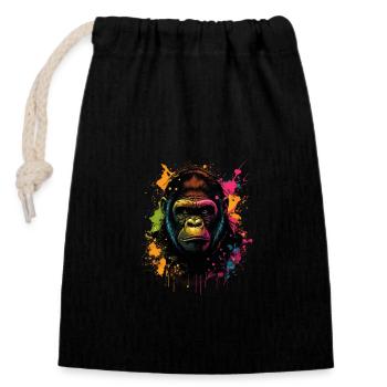 Gorille coloré Splash Art Expression - Sac cadeau en coton avec cordon (14 x 20 cm) - noir - Devant