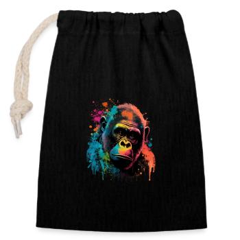 Gorille coloré Splash Art Expression - Sac cadeau en coton avec cordon (14 x 20 cm) - noir - Devant