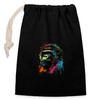Gorille coloré Splash Art Expression - Sac cadeau en coton avec cordon (14 x 20 cm) - noir - Devant