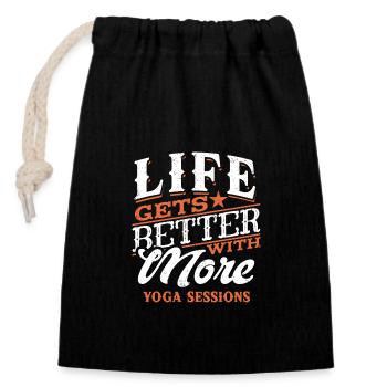 Life Gets Better With More Yoga Sessions - Closable cotton gift bag (14x20cm) - black - Front