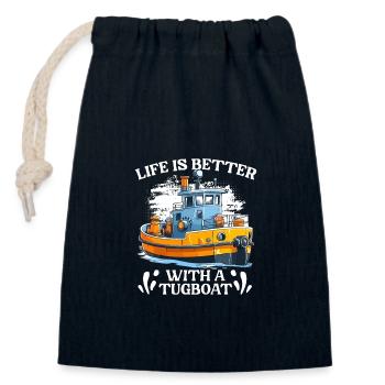Life Is Better Funny Tugboat Life Tug Boat A - Closable cotton gift bag (14x20cm) - navy - Front