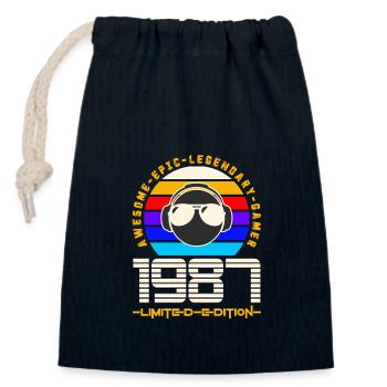 1987 - Verschließbarer Geschenkbeutel aus Baumwolle (14x20cm) - Navy - Vorne