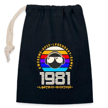 1981 - Verschließbarer Geschenkbeutel aus Baumwolle (14x20cm) - Navy - Vorne