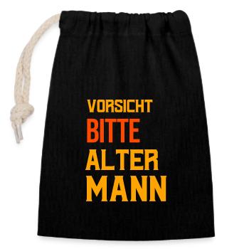 Vorsicht ALter Mann - Verschließbarer Geschenkbeutel aus Baumwolle (14x20cm) - Schwarz - Vorne