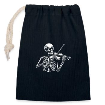 Squelette de crâne avec squelette de violon jouant du violon - Sac cadeau en coton avec cordon (14 x 20 cm) - bleu marine - Devant