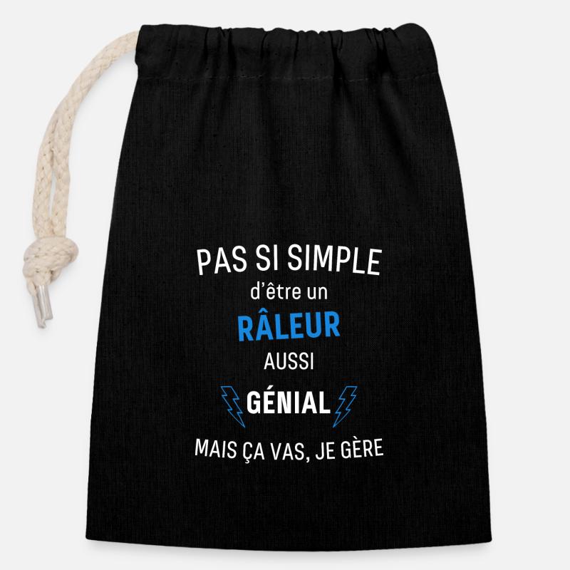 Râleur Génial - Sac cadeau en coton avec cordon (14 x 20 cm) - noir