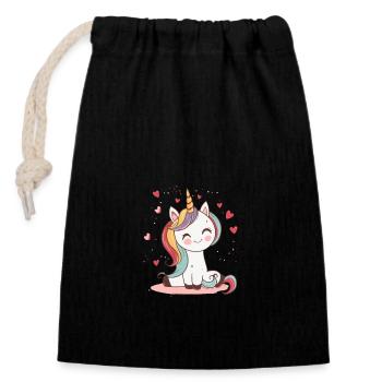 Licorne de bonne humeur - Sac cadeau en coton avec cordon (14 x 20 cm) - noir - Devant
