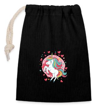 Licorne de bonne humeur - Sac cadeau en coton avec cordon (14 x 20 cm) - noir - Devant
