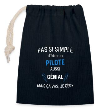 T-shirt Pilote Génial - Sac cadeau en coton avec cordon (14 x 20 cm) - bleu marine - Devant