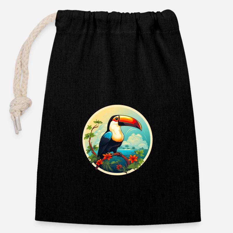 Toucan on the beach - Closable cotton gift bag (14x20cm) - black