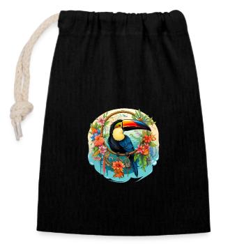 Toucan with dream catcher - Closable cotton gift bag (14x20cm) - black - Front