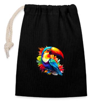 colorful toucan - Closable cotton gift bag (14x20cm) - black - Front