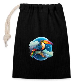 Dream toucan with clouds and stars - Closable cotton gift bag (14x20cm) - black - Front