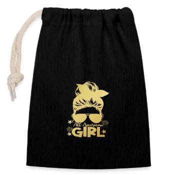 all american girl 4 juillet - Sac cadeau en coton avec cordon (14 x 20 cm) - noir - Devant