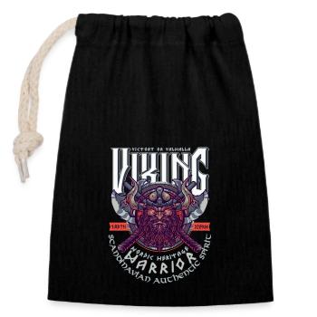 VIKING, VICTORY OR VALHALLA! - Closable cotton gift bag (14x20cm) - black - Front