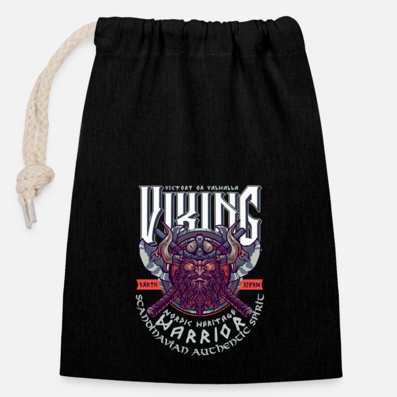 VIKING, VICTORY OR VALHALLA! - Closable cotton gift bag (14x20cm) - black