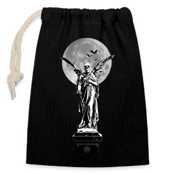 Ange de la mort devant la lune avec des chauves-souris - Sac cadeau en coton avec cordon (14 x 20 cm) - noir - Devant