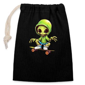 Außerirdischer auf dem Space-Skateboard - Verschließbarer Geschenkbeutel aus Baumwolle (14x20cm) - Schwarz - Vorne