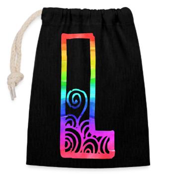 rainbow l - Closable cotton gift bag (14x20cm) - black - Front