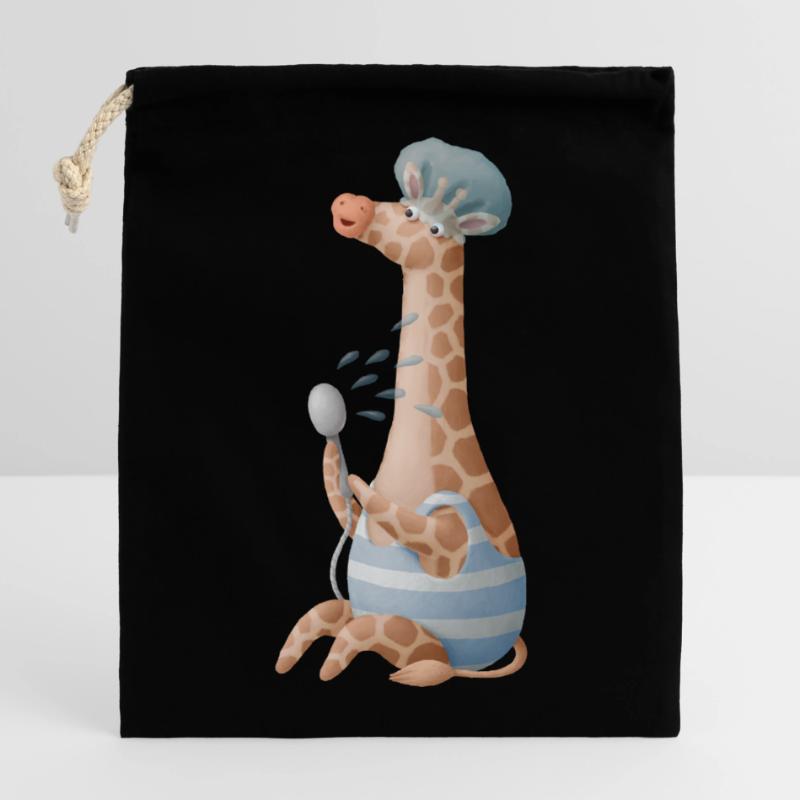 Nette Giraffe die eine Dusche nimmt mit Badehaube Verschließbarer Geschenkbeutel aus Baumwolle (14x20cm)