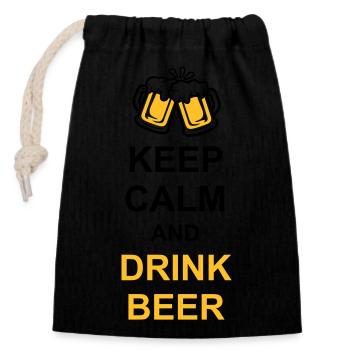 Drink Beer Keep Calm - Verschließbarer Geschenkbeutel aus Baumwolle (14x20cm) - Schwarz - Vorne