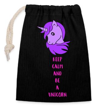 unicorn keep calm - Closable cotton gift bag (14x20cm) - black - Front