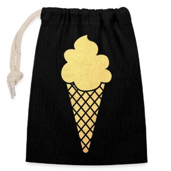 Icecream Cream Gold Golden Cream Waffle Luxury - Closable cotton gift bag (14x20cm) - black - Front