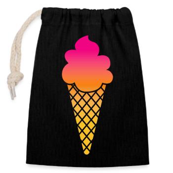 Crème glacée Crème glacée Gaufre d’été Magasin de crème glacée Symbole des Fêtes - Sac cadeau en coton avec cordon (14 x 20 cm) - noir - Devant