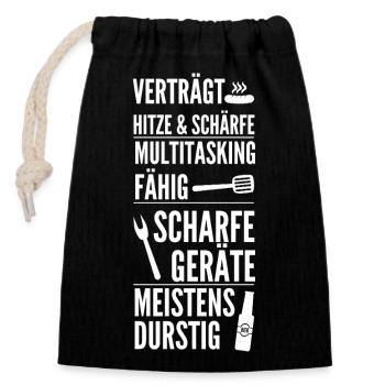 Vertragt Hitze & Schärfe – Grill Spruch Design - Verschließbarer Geschenkbeutel aus Baumwolle (14x20cm) - Schwarz - Vorne