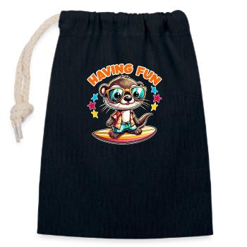 Funny surfing otter with sunglasses - Closable cotton gift bag (14x20cm) - navy - Front