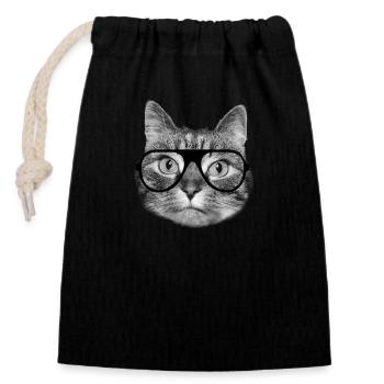 Chat hipster cool portant des lunettes noires - Sac cadeau en coton avec cordon (14 x 20 cm) - noir - Devant