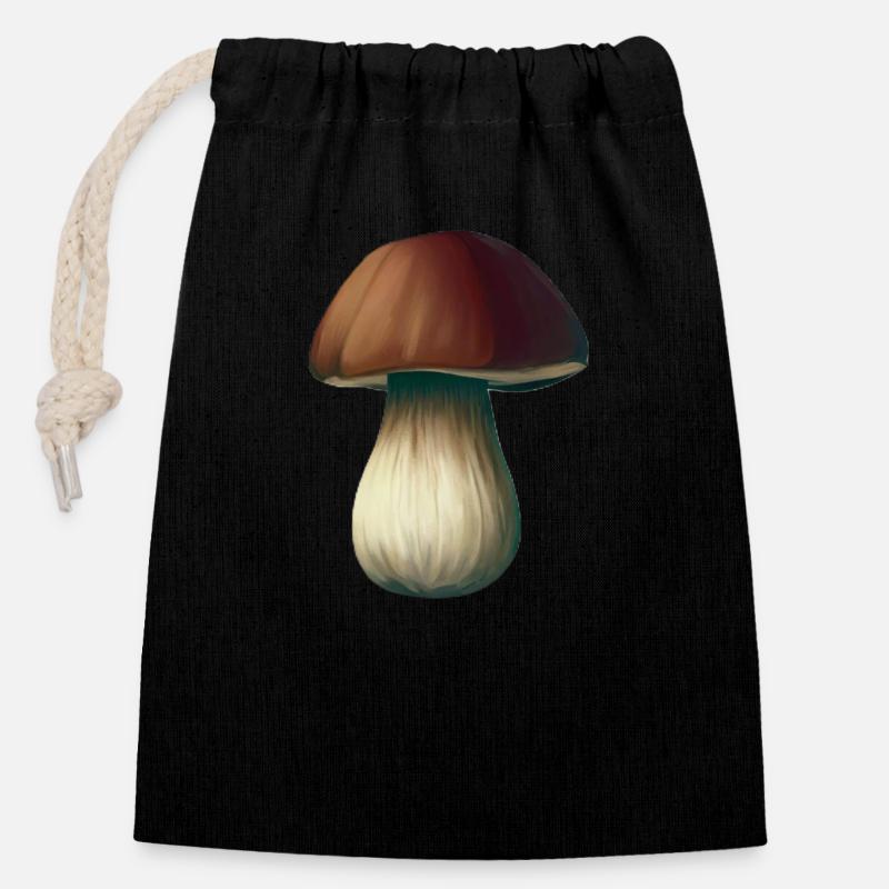 mushroom boletus - Closable cotton gift bag (14x20cm) - black