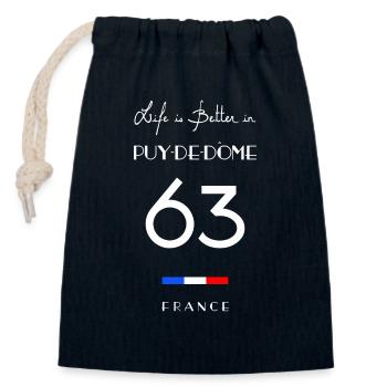 Life in PUY-DE-DÔME Number 63 Bas-Pays d'Auvergne - Sac cadeau en coton avec cordon (14 x 20 cm) - bleu marine - Devant