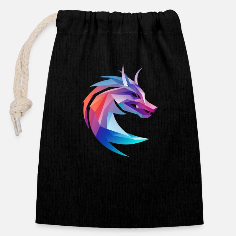 Dragon - Sac cadeau en coton avec cordon (14 x 20 cm) - noir