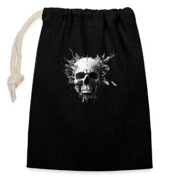 WeißesT Shirt mit Totenkopf Design - Verschließbarer Geschenkbeutel aus Baumwolle (14x20cm) - Schwarz - Vorne
