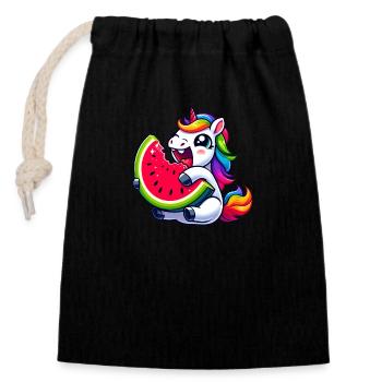 Unicorn Watermelon Summer Design - Closable cotton gift bag (14x20cm) - black - Front