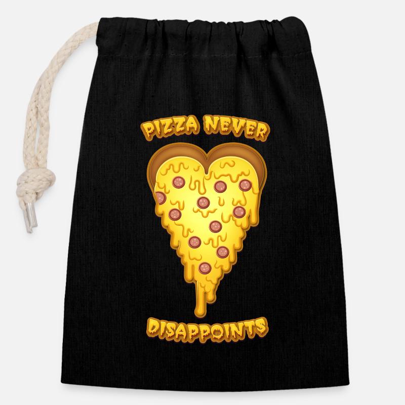 "Pizza Never Disappoints", Pizza Herz - Verschließbarer Geschenkbeutel aus Baumwolle (14x20cm) - Schwarz