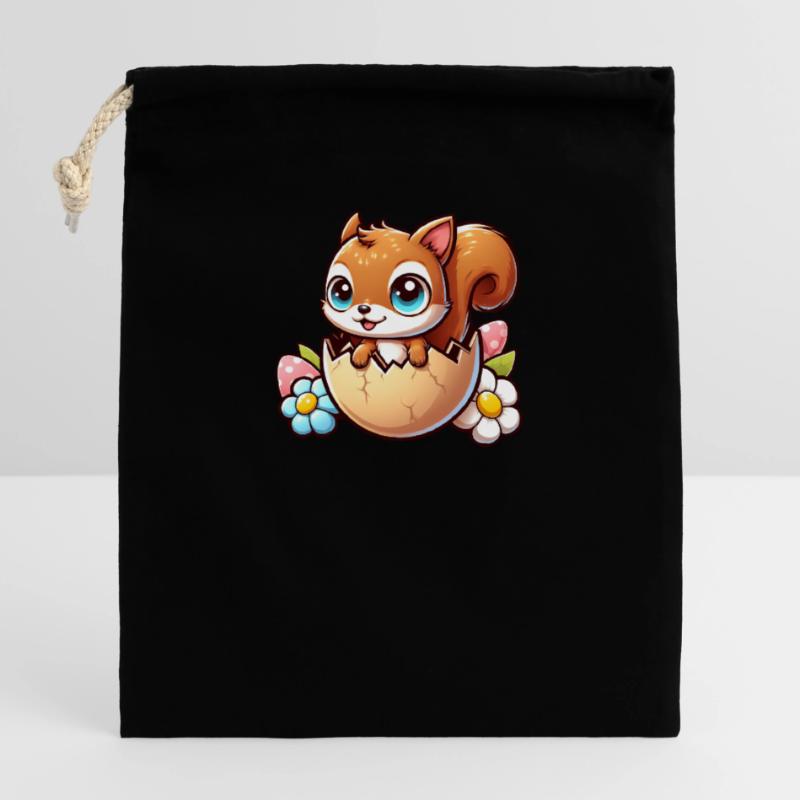 Süßes Eichhörnchen mit Osterei Comic Design Verschließbarer Geschenkbeutel aus Baumwolle (14x20cm)